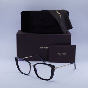 Tom Ford FT5816-B 001 Cat Eye Eyeglasses - Shiny Black/Gold 53mm